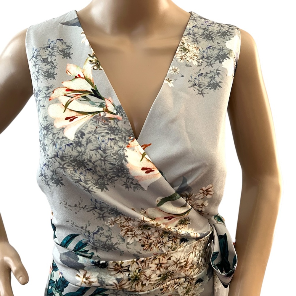 A.B.S. COLLECTION | BLUE FLORAL FUAX WRAP DRESS - Picture 4 of 12